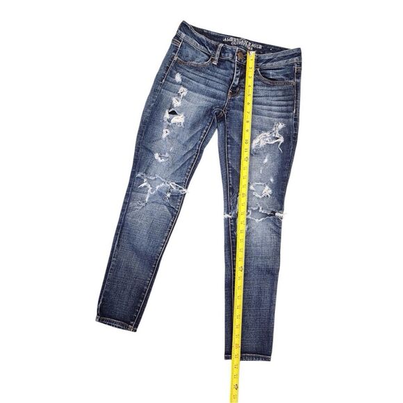 AMERICAN EAGLE Jegging Super Stretch Jeans Size 4 Destroyed Distressed Dark Blue - Picture 8 of 15